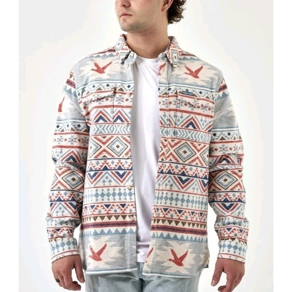 NEW Burlebo Heavyweight Flannel Flying Duck Aztec Shacket Jacket Outdoors Hike S